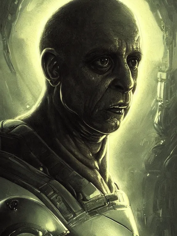 Prompt: portrait of a danny devito as an android from alien isolation, art by ryo shiotani and greg rutkowski, intricate, beautiful, cute, cinematic lighting, vintage art by serge ivanoff, high resolution, very detailed