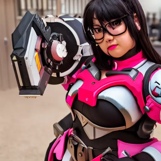 Prompt: twitch streamer emiru overwatch winston cosplay