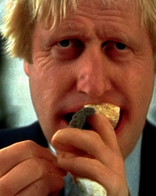 Prompt: film still close - up shot of boris johnson picking his nose from the movie monty python's the meaning of life. photographic, photography