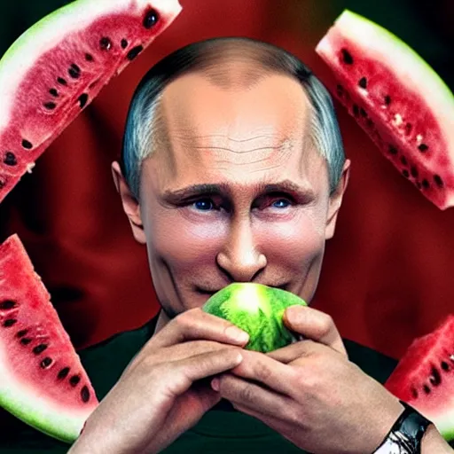 Image similar to vladimir putin eating watermelonn