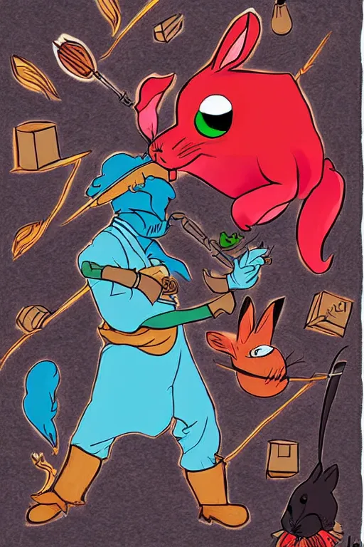 Image similar to red magician killing rabbit, art by tafy laplanche, colored by food colorhunt