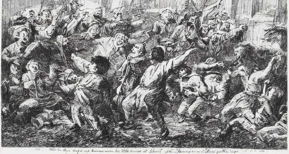 Prompt: an etching of elisha calling bears to attack the forty youth, by albert rosenthal!!!!!!!!!!!!!!!!!!!