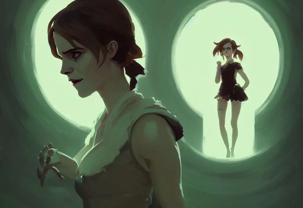 Prompt: emma watson as evil catgirl in the oval cabinet, fantasy, by atey ghailan, by greg rutkowski, by greg tocchini, by james gilleard, by joe gb fenton, dynamic lighting, gradient light green, brown, blonde cream, salad and white colors in scheme, grunge aesthetic