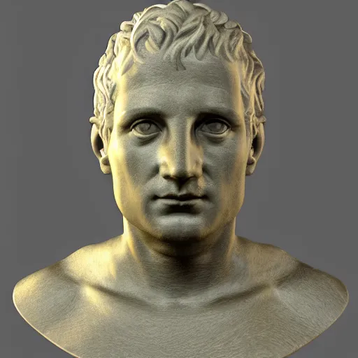 Image similar to head of a renaissance statue in a huge neon ring, 3 d render