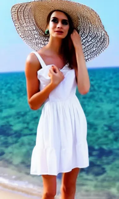 Image similar to a beautiful white dress, summer styled, concept image