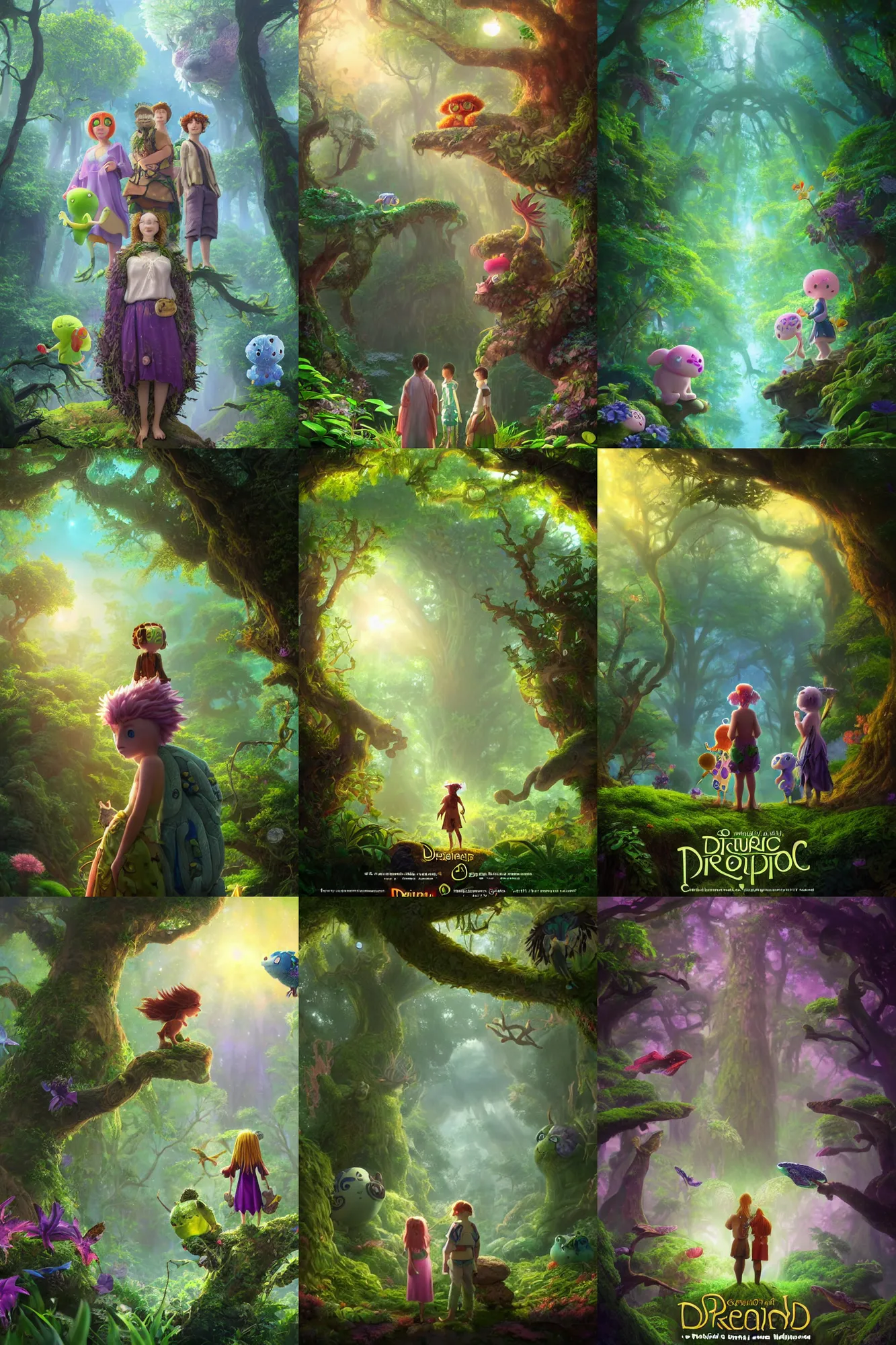 Prompt: Nature druid dreaming, character portrait Amphibia Movie poster, artwork by Chiho Aoshima, Donato Giancola, Craig Mullins, soft bokeh, a Rendering of a cinematic beautiful closeup moment of friends standing facing toward their love, full of details, Matte painting, trending on artstation and unreal engine-H 768