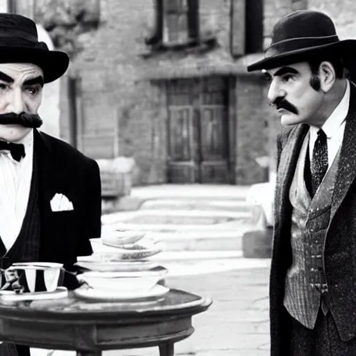 Image similar to scene of the hercule poirot tv serie featuring david suchet