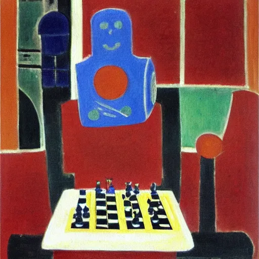 Image similar to An oil painting by Matisse of a humanoid robot playing chess