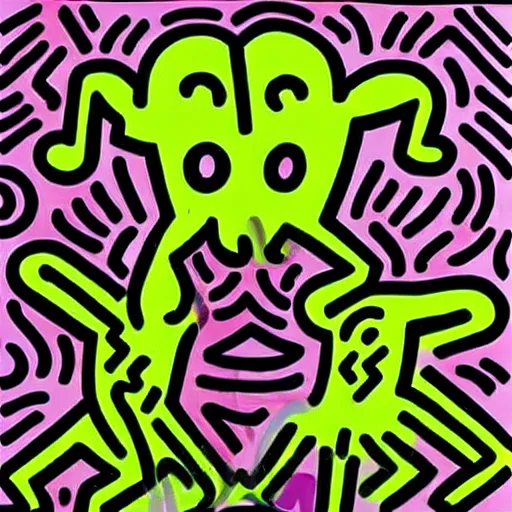 Image similar to a wheaten terrier in the style of Keith haring 90s colors