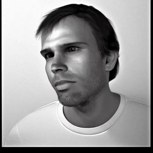 Image similar to A mugshot portrait of a man who looks like Jerma985 with short length wavy hair and a slightly receded hairline and thin bangs, wearing mid 1980s menswear in the late 1980s, taken in the late 1980s, grainy, realistic, hyperrealistic, very realistic, highly detailed, very detailed, extremely detailed, detailed, trending on artstation, front facing, front view, headshot and bodyshot, detailed face, very detailed face