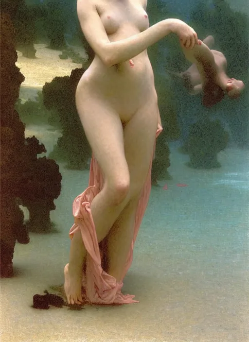 Image similar to long dress underwater in the sea, art by ex machina, william - adolphe bouguereau