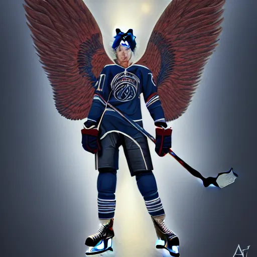 Image similar to Steel Wings hockey team logo on a jersey, fantasy, intricate, elegant, highly detailed, digital painting, artstation, concept art, smooth, sharp focus, luxury fashion illustration, art by artgerm and greg rutkowski and alphonse mucha, brightly lit cinematic soft lighting, photorealistic