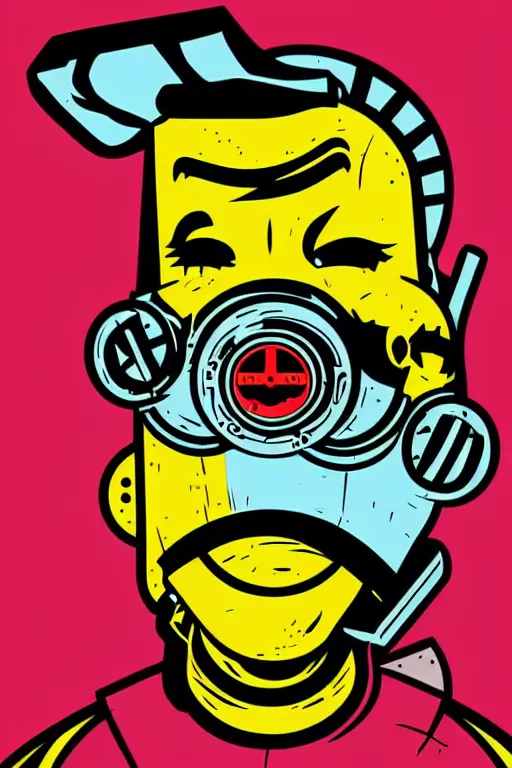 Image similar to fallout 7 6 retro futurist illustration art by butcher billy, sticker, colorful, illustration, highly detailed, simple, smooth and clean vector curves, no jagged lines, vector art, smooth andy warhol style