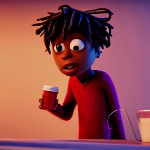 Prompt: a cinematic film still from a 2022 Pixar movie about Juice WRLD, in the style of Pixar, shallow depth of focus