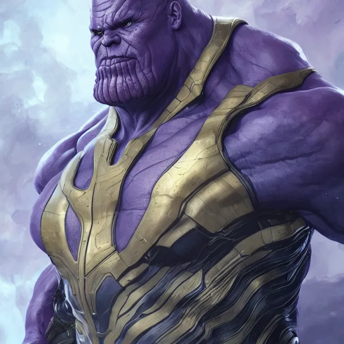 Image similar to thanos, au naturel, hyper detailed, digital art, trending in artstation, cinematic lighting, studio quality, smooth render, unreal engine 5 rendered, octane rendered, art style by klimt and nixeu and ian sprigger and wlop and krenz cushart