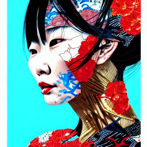 Image similar to a portrait of a chinese woman with side profile blood in ocean intricate details by MARVEL comics and Sandra Chevrier-C