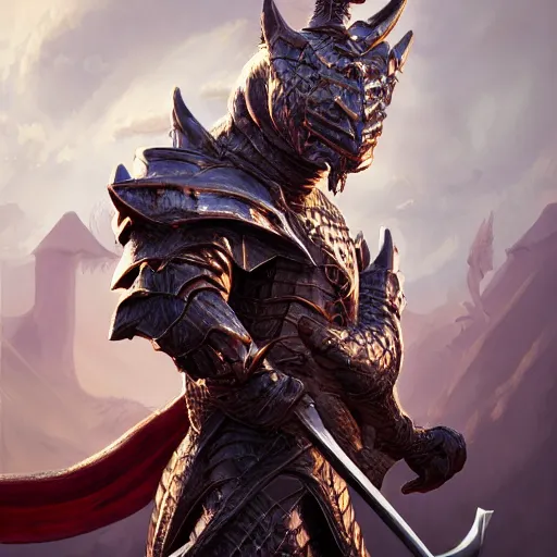 Image similar to portait of a dragon knight holding sword, digital art, digital painting, masterpiece, elegant, hyper realistic, award winning, 8 k, behance, artstation, unreal engine 5, octane render, masterpiece, sharp focus, intricate, ornate