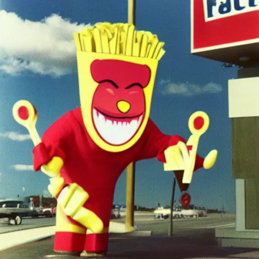Image similar to Art for a mascot of a fast food chain, 1960, colour photography