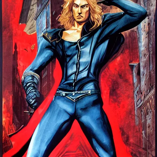 Image similar to photorealistic picture, by bob peak and alex ross, castlevania movie poster in 1 9 9 4, gouache and wash paints, fine details, fine intricate, fine facial proportionate, fine body proportionate, fine fix broken line, fine fix duplicate line, smooth focus, sharp details, bokeh, 4 k, 5 k extreme ly details