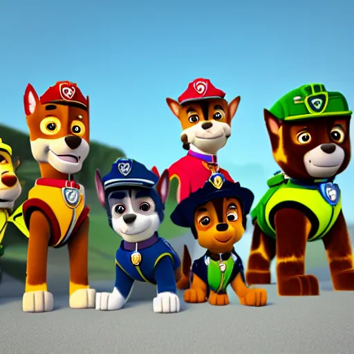 Image similar to paw patrol as humans, furry, photorealistic, cinematic, 3 5 mm