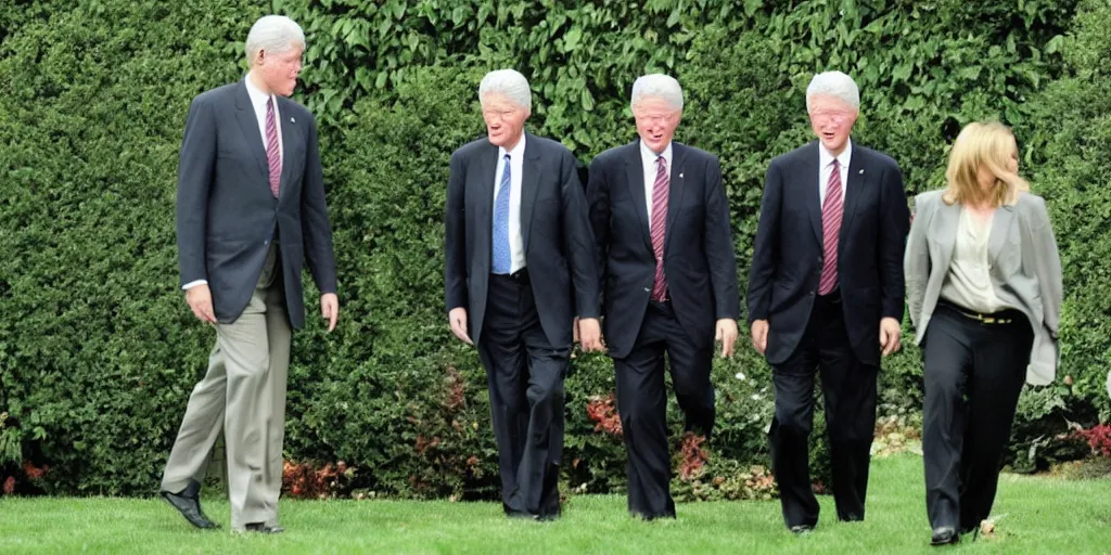 Prompt: Bill Clinton hiding between two bushes