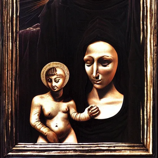 Image similar to h. r. giger's the madonna and child