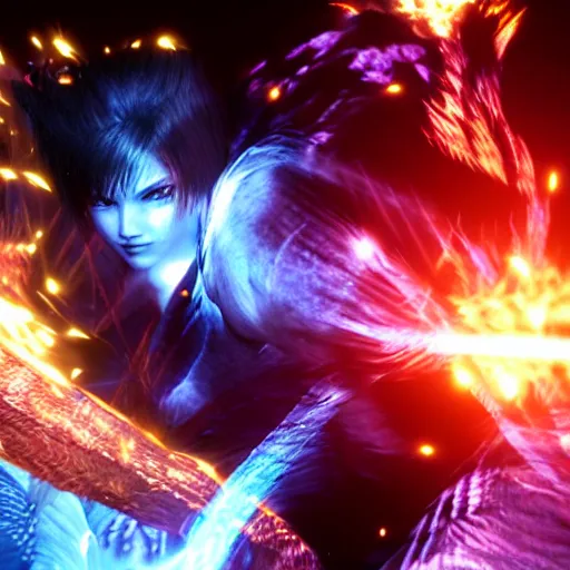 Prompt: close up of tekken light effects