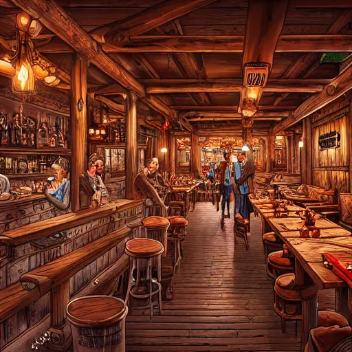 Prompt: old western saloon interior, extremely detailed, sharp focus, wide view, full body shot, smooth, digital illustration, by james jean, by rossdraws, frank franzzeta, sakimichan