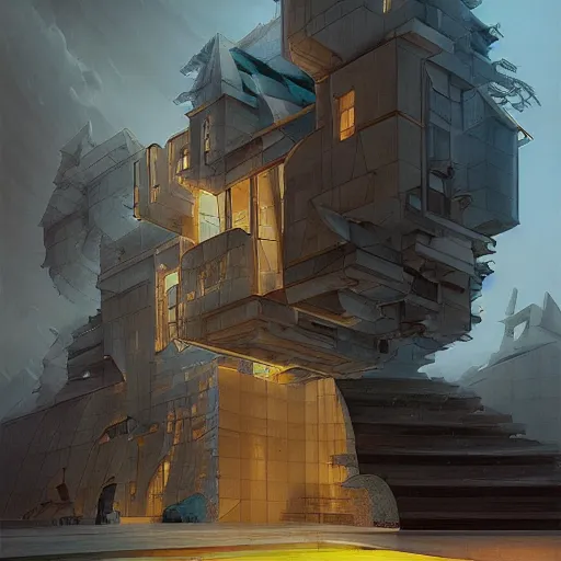 Prompt: architectural dream by peter eisenman in the style of peter mohrbacher