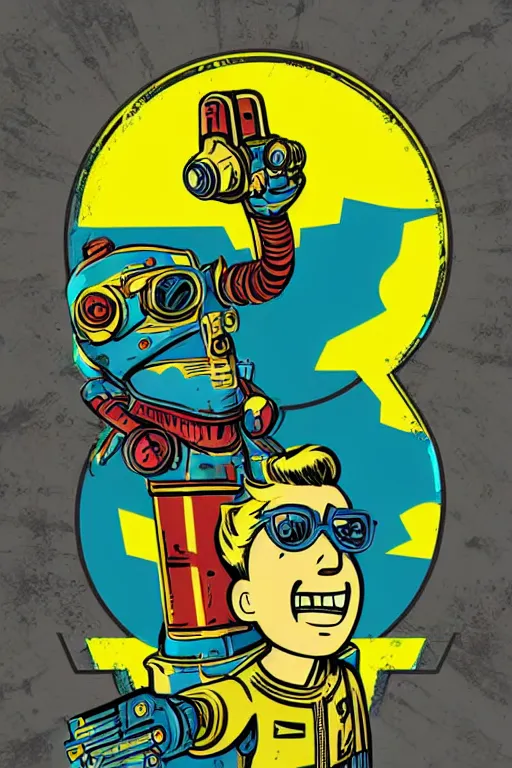 Image similar to fallout 7 6 retro futurist illustration art by butcher billy, sticker, colorful, illustration, highly detailed, simple, smooth and clean vector curves, no jagged lines, vector art, smooth andy warhol style