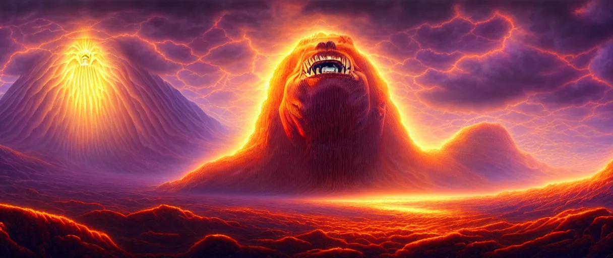 Image similar to A terrifying giant monster made of honey, beautiful atmosphere, god rays, masterpiece digital painting by Alex Grey, Greg Rutkowski, 4k wallpaper