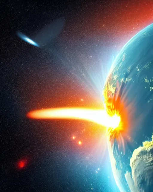 Image similar to comet destroying planet earth, death, fire, 8k, ultra realistic