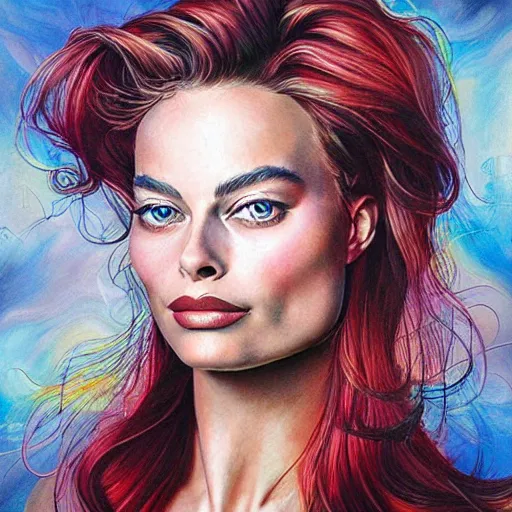 Image similar to surreal portrait of superfit margot robbie,, artwork by daniel merriam,