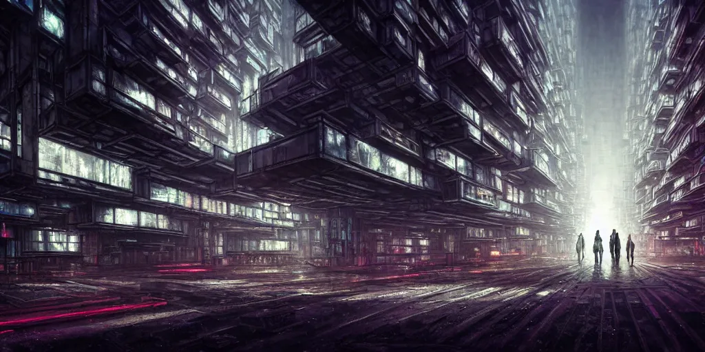 Image similar to pixelated concept art, octane render, a brooding, dystopian city ruins, reflections, volumetric neon lighting, dramatic, white neon glow, 8 k, ultra - hd, insanely detailed and intricate, hypermaximalist, brutalist habitat 6 7, elegant, ornate, by gerald brom, by syd mead, akihiko yoshida, doug chiang, cinematic