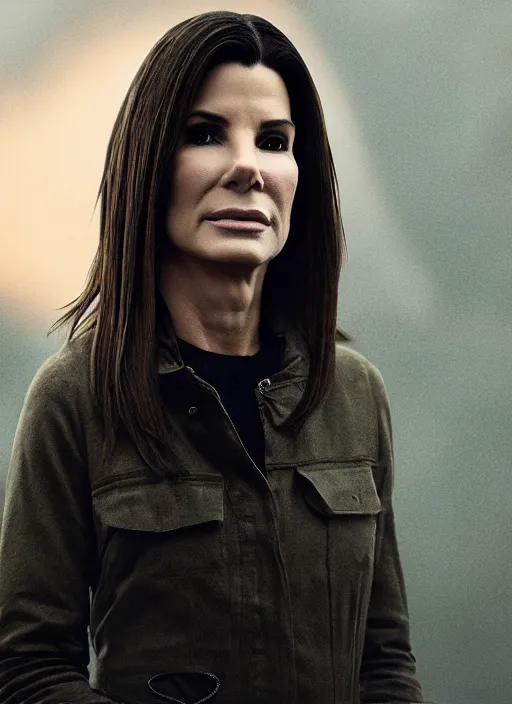 Prompt: sandra bullock in real life, face centered portrait of sandra bullock, confident, fog, rain, volumetric lighting, beautiful, golden hour, sharp focus, ultra detailed, cgsociety by leesha hannigan, ross tran, thierry doizon, kai carpenter, ignacio fernandez rios, noir art house, 4 k, 3 5 mm, fujifilm