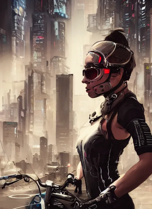 Beautiful Female Cyberpunk Girl on Futuristic Motorbike · Creative