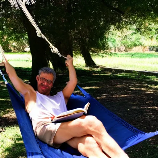 Image similar to my italian wise friend on a hammock, reading the book about love