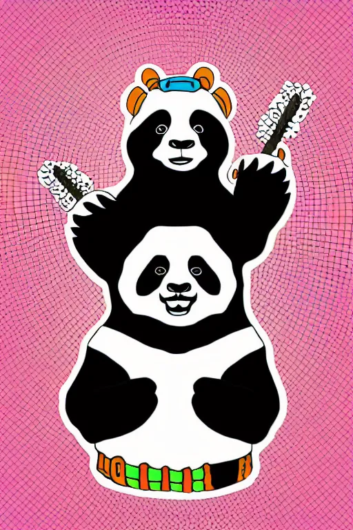 Prompt: Portrait of a panda as a Mexican wrestler, sticker, colorful, illustration, highly detailed, simple, smooth and clean vector curves, no jagged lines, vector art, smooth