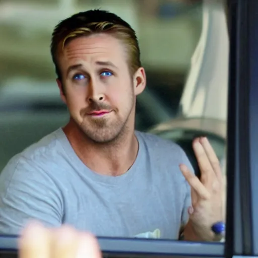 Image similar to ryan gosling at a drive thru window