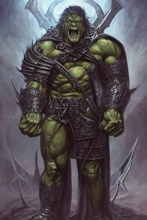 Image similar to full body concept art of Hulk wearing knight templar armor made with porcelain by Jeff Easley and Peter Elson + beautiful eyes, beautiful face + symmetry face + galaxy + gothic, surreal, dread + highly detailed, intricate complexity, epic composition, magical atmosphere + masterpiece, award winning + trending on artstation