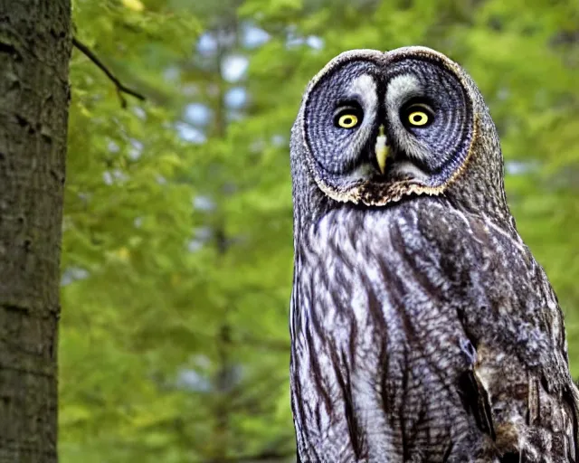 Image similar to an 5 5 - year old man sees a great grey owl in a tree in front of him, concept art from the short story'mouth and mind'set in chatham, ontario, realistic modern supernatural horror thriller aesthetic, hd 4 k 8 k digital matte painting, by david mattingly and michael whelan. layout in the style of christopher mckenna and gregory crewdson