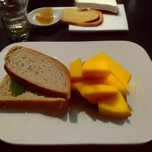 Image similar to sandwich with foie gras and honey and mango, amateur photo