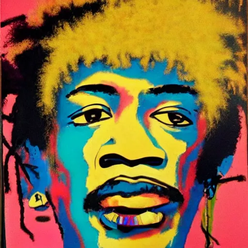 Image similar to jimi hendrix portrait painted by jean michel - basquiat