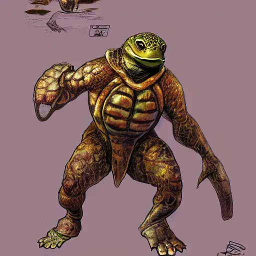 Prompt: anthropomorphic turtle hero by james gurney