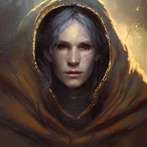 Prompt: Portrait of a tall middle aged elf wearing a cloak, detailed face, fantasy, highly detailed, cinematic lighting, digital art painting by greg rutkowski