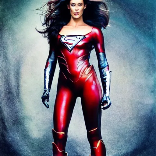 Prompt: photograph of Megan Gale as a super hero, highly detailed, photographed by Annie Leibovitz .