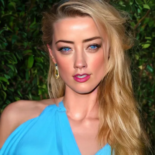 Image similar to uhd, high resolution photography of woman, genetic combination of donald trump and amber heard face, amber heard body, donald trump face, symmetrical upper body, body focus