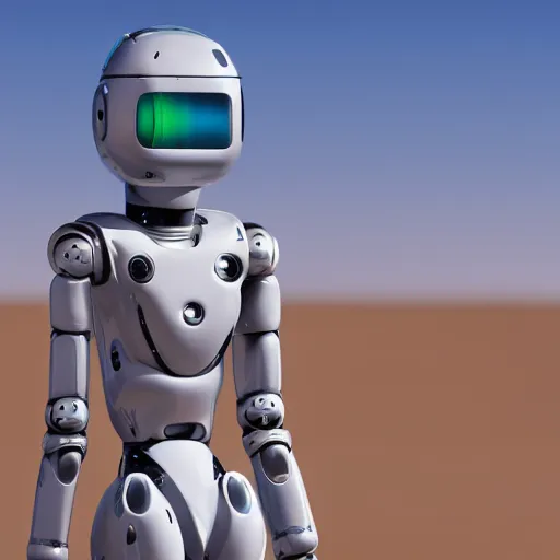 Image similar to an humanoid robot wandering in a desert, Canon eos M50, 200mm, photorealistic, trending on Artstation