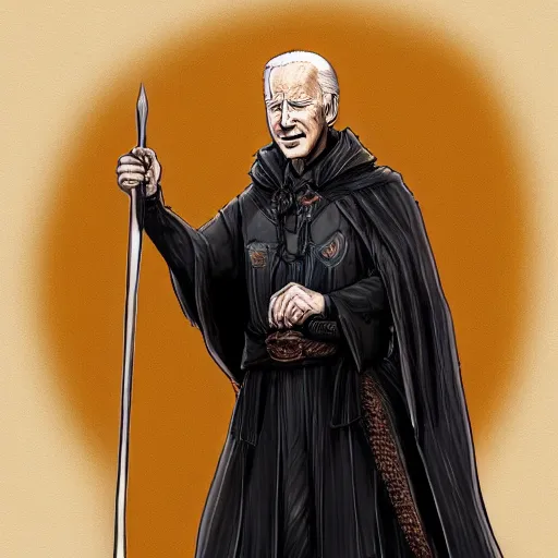 Image similar to joe biden wizard in a dark cloak, concept art, fantasy, fantasy art, trending on artstation, highly detailed, award winning, museum piece