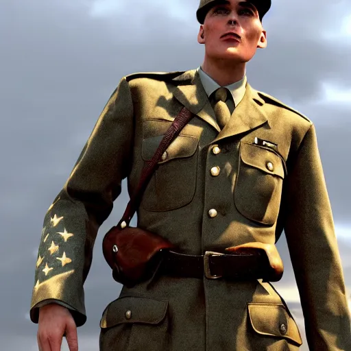 Image similar to jerma 9 8 5 dressed in an american ww 2 uniform during d - day, cinematic lighting, photorealistic, highly detailed